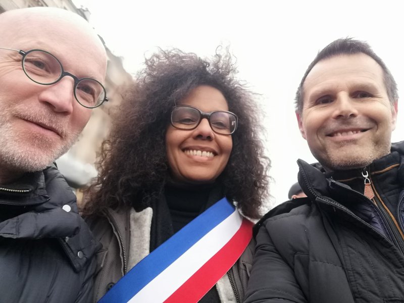 2023 03 23 Manif retraite avec Audrey Pulvar, Eric et freddy.JPG, juil. 2023